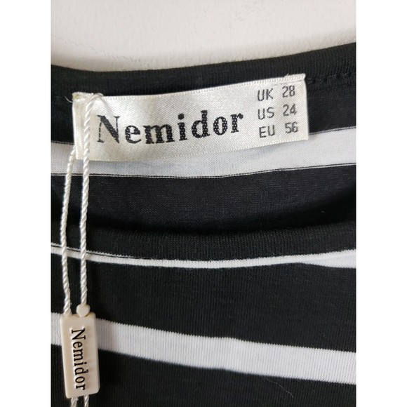 Nemidor Midi Dress Black white Striped 24W Stretch pockets NEW - Picture 4 of 9